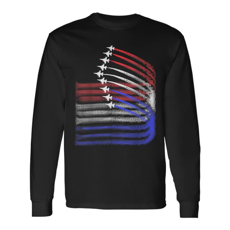 4Th Of July Jet American Flag Patriotic Usa For Boys Long Sleeve T-Shirt