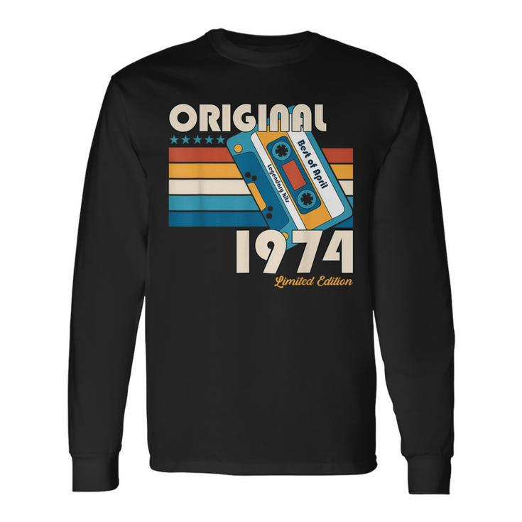 50Th Birthday Man April Vintage 1974 Vintage Cassette Long Sleeve T-Shirt