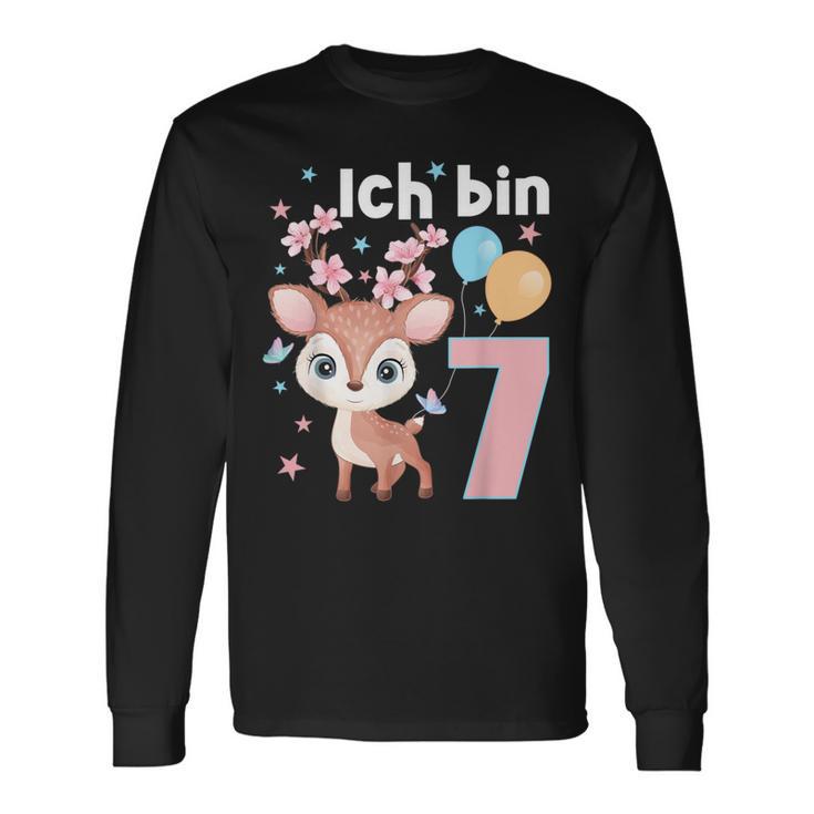 7 Jahre Alt Ich Bin 7 Hirsch Deer 7Th Birthday Black Langarmshirts Geschenkideen