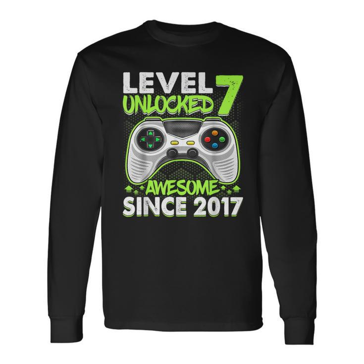 7 Year Old Boy Video Gamer Awesome Since 2017 7Th Birthday Long Sleeve T-Shirt