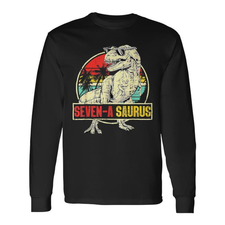 7 Year Old Dinosaur Birthday 7Th T Rex Dino Seven Saurus Long Sleeve T-Shirt