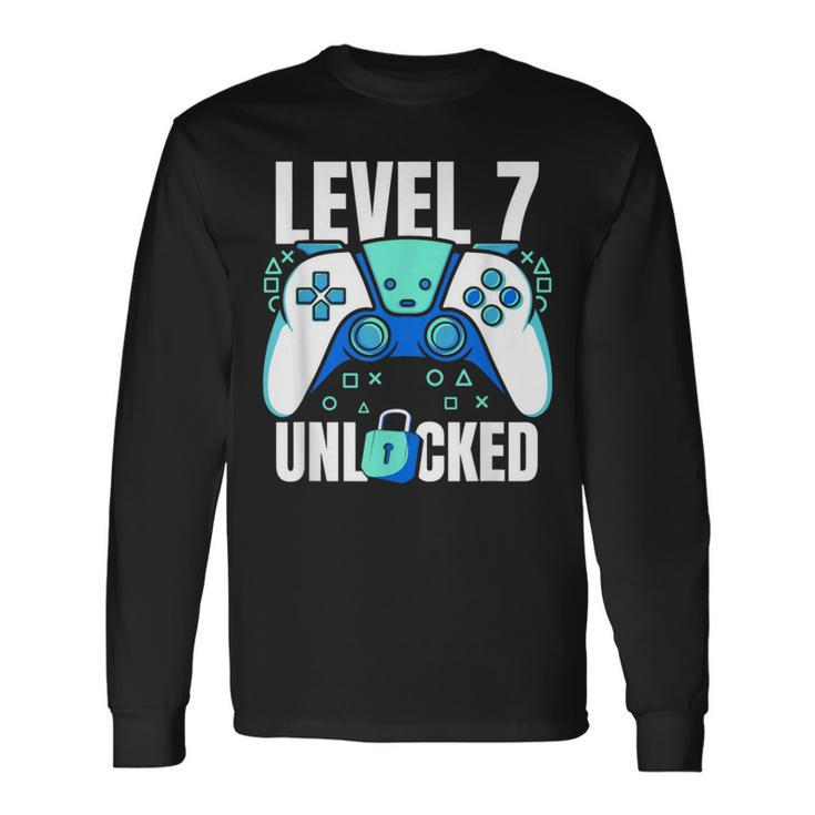 7 Year Old Gamer Gaming 7Th Birthday Level 7 Unlocked Long Sleeve T-Shirt