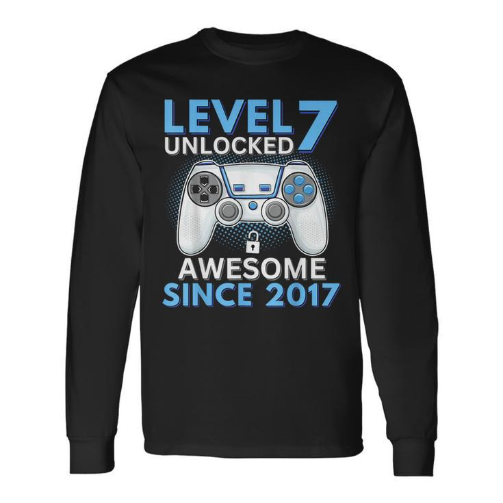 7Th Birthday Boy Seven Gamer Level 7 Unlocked Long Sleeve T-Shirt