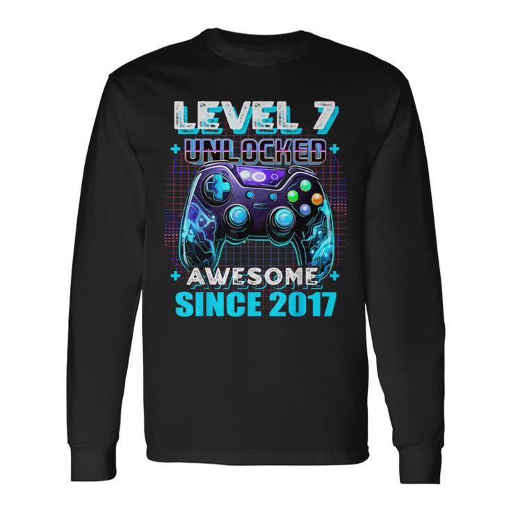 7Th Birthday Gamer 7 Years Old Bday Boy Seven Son Long Sleeve T-Shirt