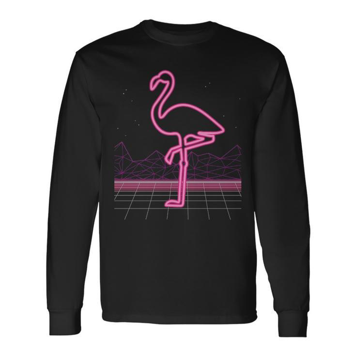 80S Retro Neon Sign Pink Flamingo 80'S Long Sleeve T-Shirt