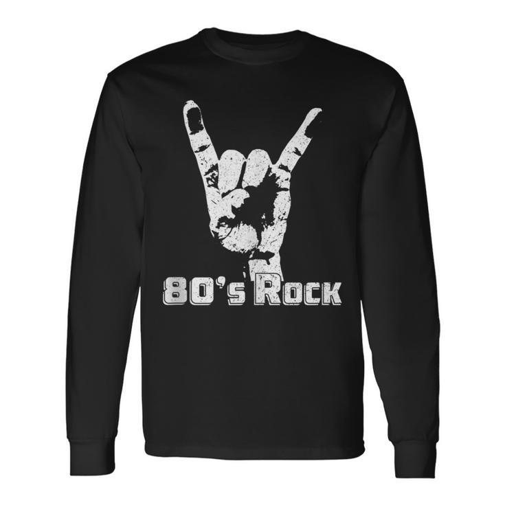 80S Rock N Roll Band Hand Horns Vintage Style Long Sleeve T-Shirt