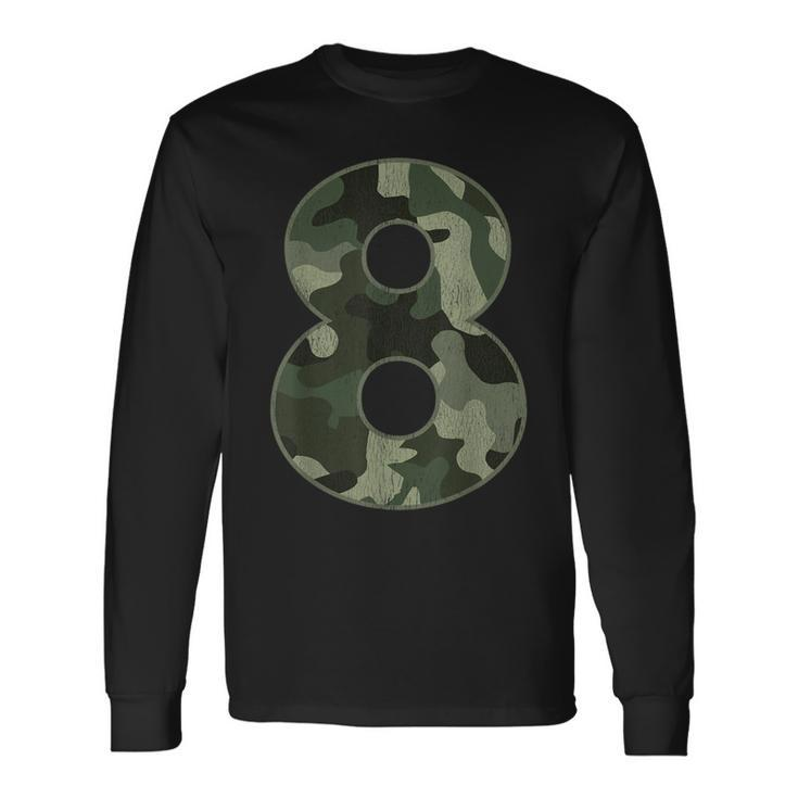 8Th Birthday Army Birthday Party 8 Years Old Camo Number 8 Long Sleeve T-Shirt
