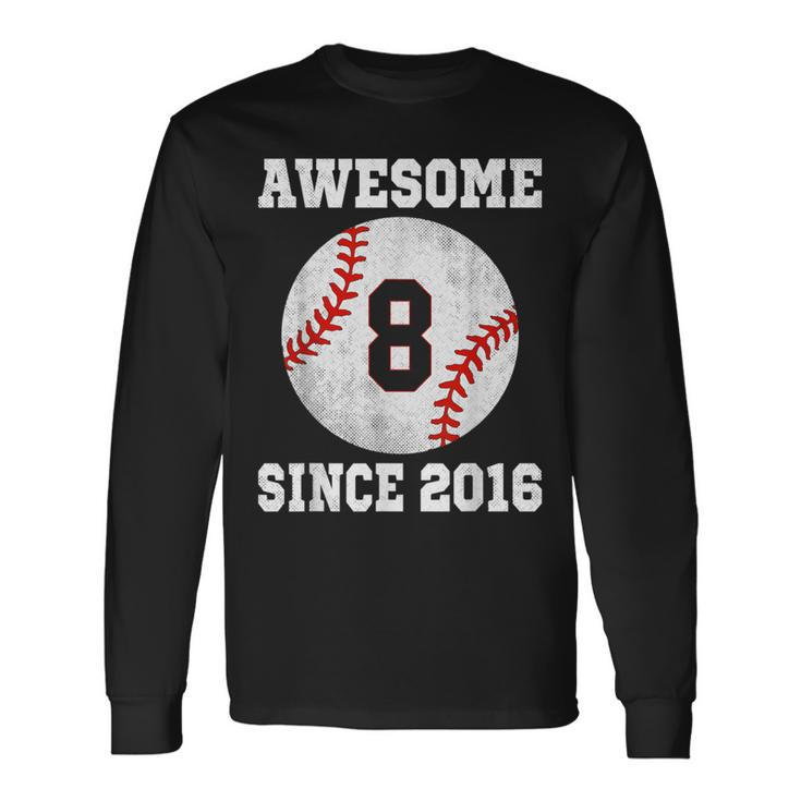 8Th Birthday Baseball Player 8 Years Old Vintage Sports Long Sleeve T-Shirt