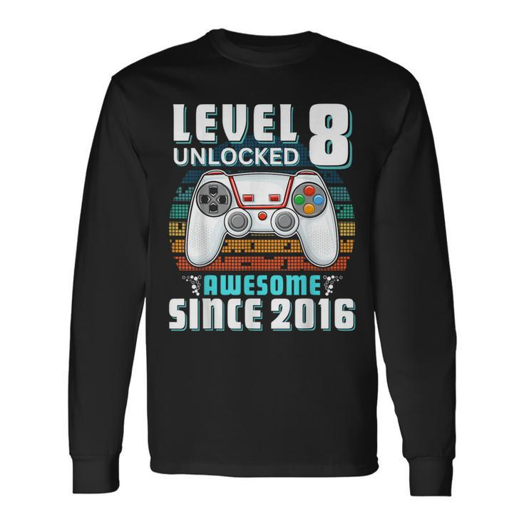 8Th Birthday Boy Eight Gamer 8 Year Old Birthday Long Sleeve T-Shirt
