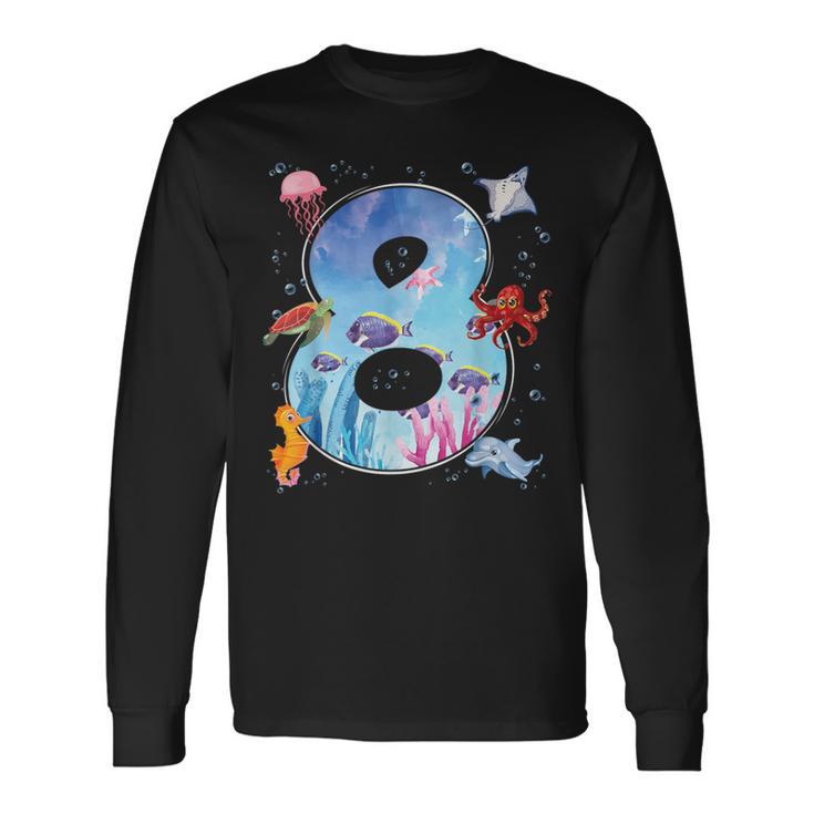 8Th Birthday Party Ocean 8 Year Old Sea Fish Aquarium Boy Long Sleeve T-Shirt