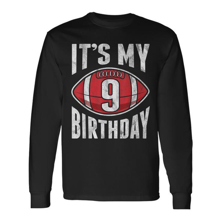 9 Years Old American Football 9Th Birthday Boy Retro Style Long Sleeve T-Shirt
