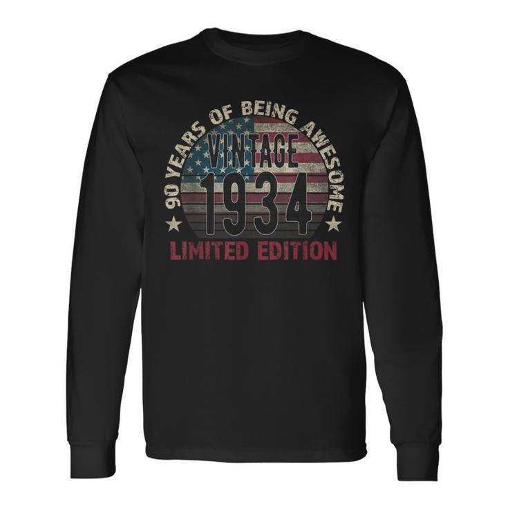 90Th Birthday Vintage Born 1934 Turning 90 Year Old Long Sleeve T-Shirt