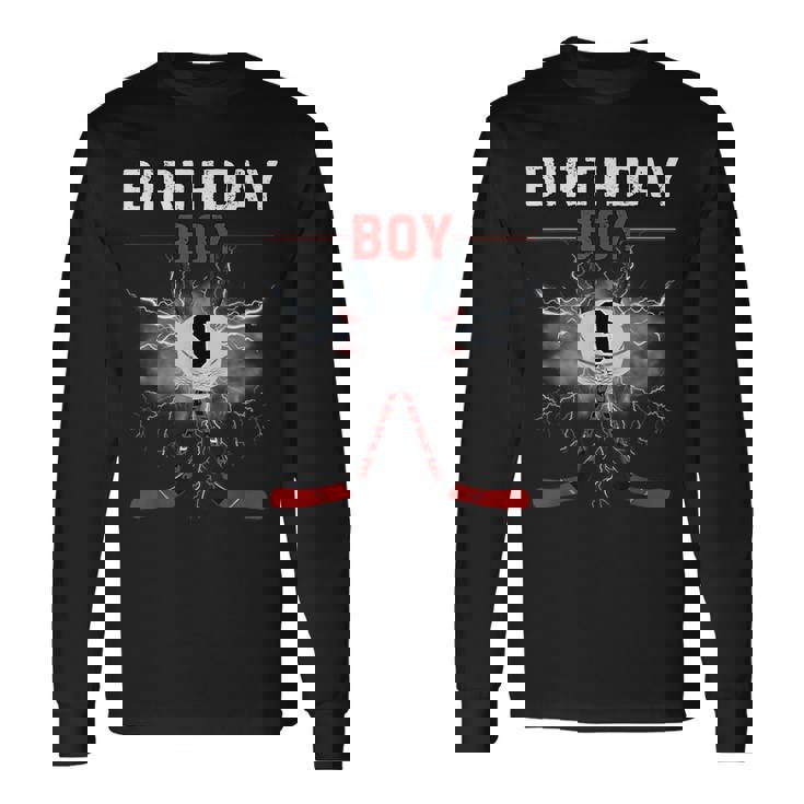 9Year Old Ice Hockey Birthday 9Th Boy Birthday Family Party Long Sleeve T-Shirt