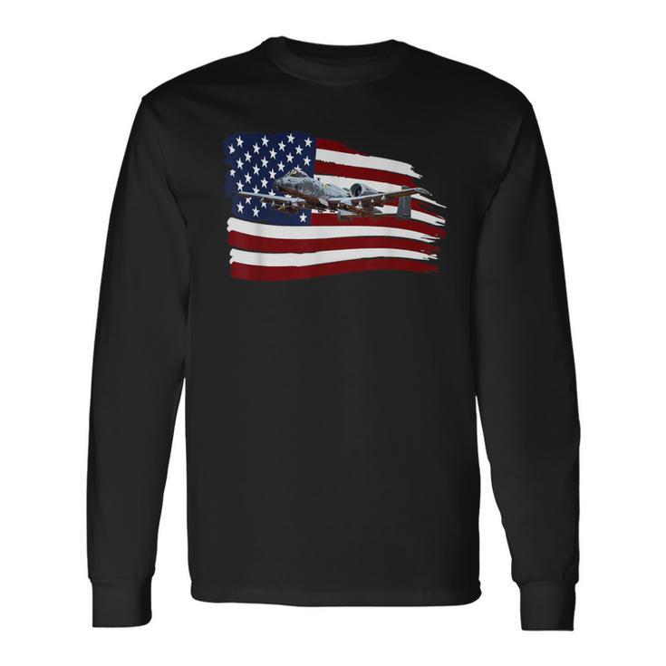 A-10 Thunderbolt 2 Warthog Plane American Us Flag T Long Sleeve T-Shirt