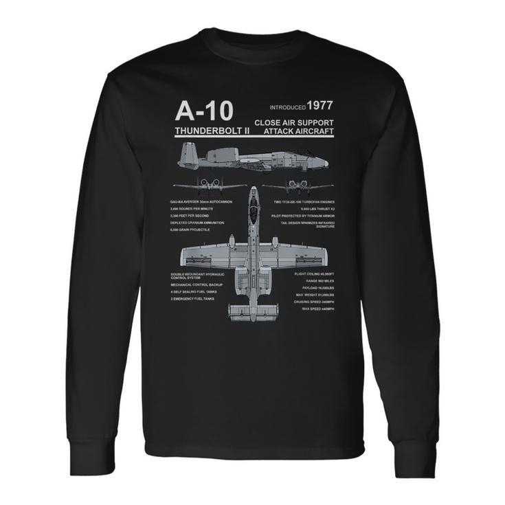 A-10 Thunderbolt Ii Warthog Military Jet Spec Diagram Long Sleeve T-Shirt