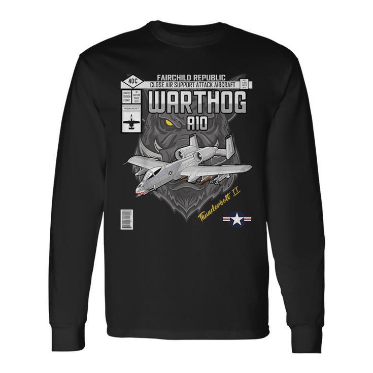 A-10 Warthog Close Air Support Aircraft Comic Book Edition Long Sleeve T-Shirt