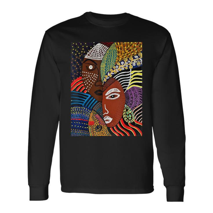 Abstract Brown Skin African American Tribal Mask Black Long Sleeve T-Shirt