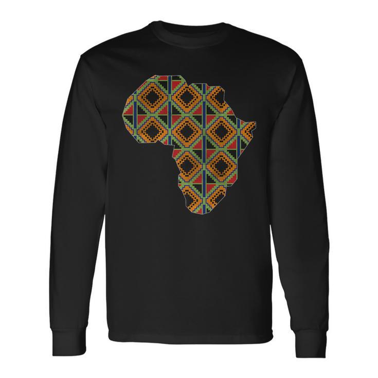 Africa Map Kente Pattern Blue African Ghana Style Ankara Long Sleeve T-Shirt