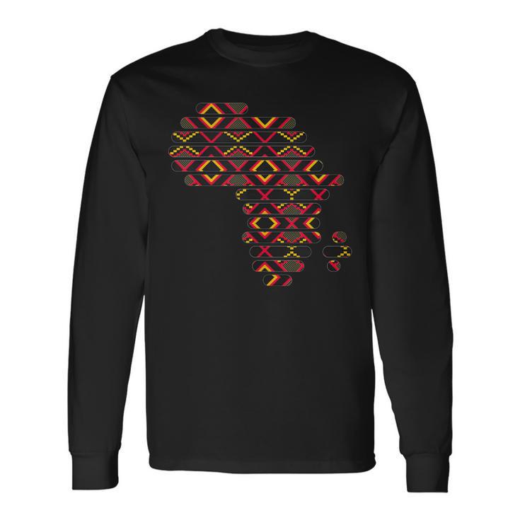 Africa Map Kente Pattern Dark Ghana Style West African Print Long Sleeve T-Shirt