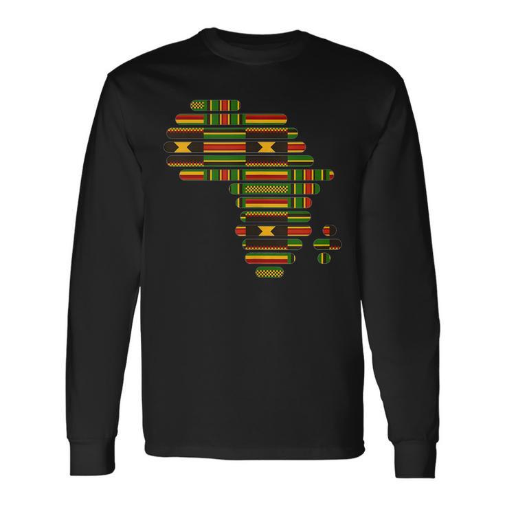 Africa Map Kente Pattern Green Ghana Style West African Long Sleeve T-Shirt