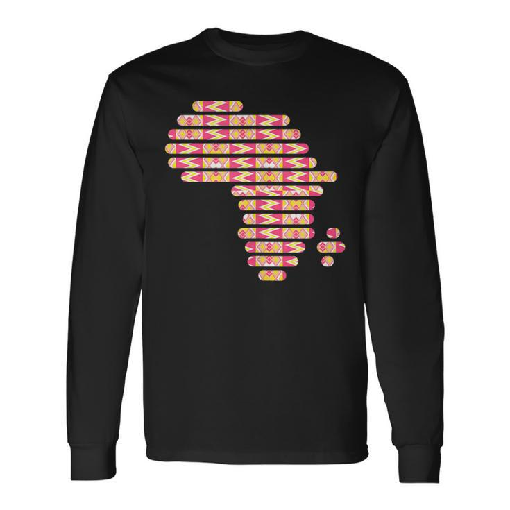 Africa Map Kente Pattern Pink Ghana Style West African Print Long Sleeve T-Shirt