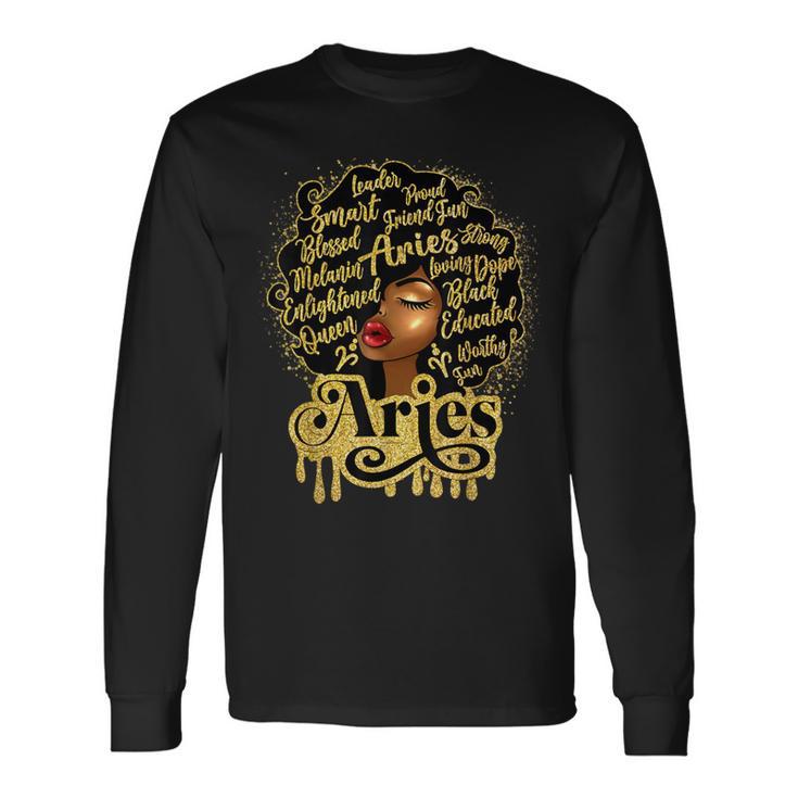 African American Birthday Afro Natural Hair Aries Girl Long Sleeve T-Shirt Gifts ideas