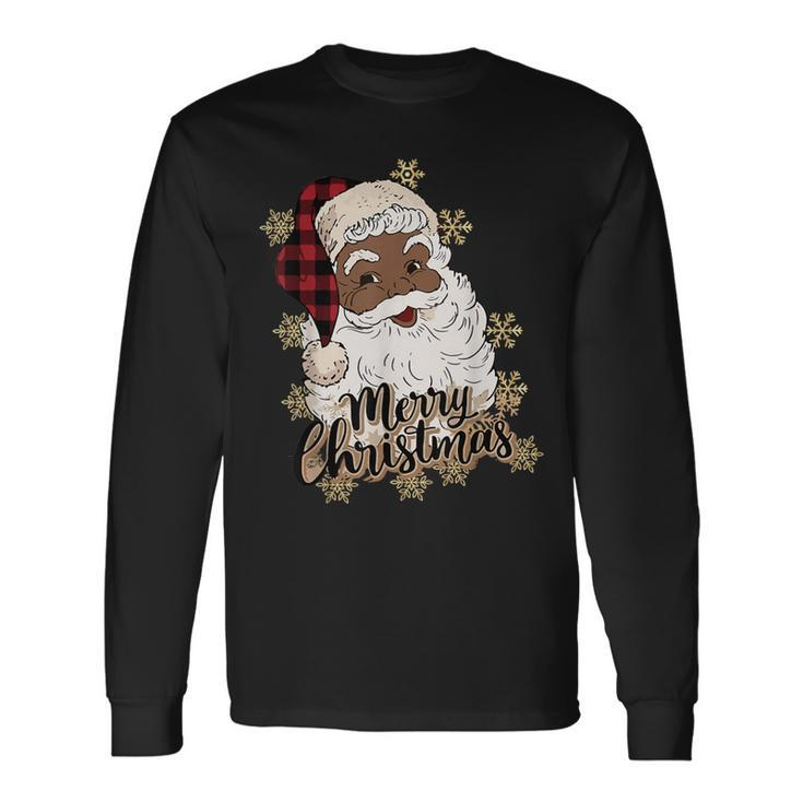 African American Christmas Pajamas Santa Claus Christmas Pj Long Sleeve T-Shirt