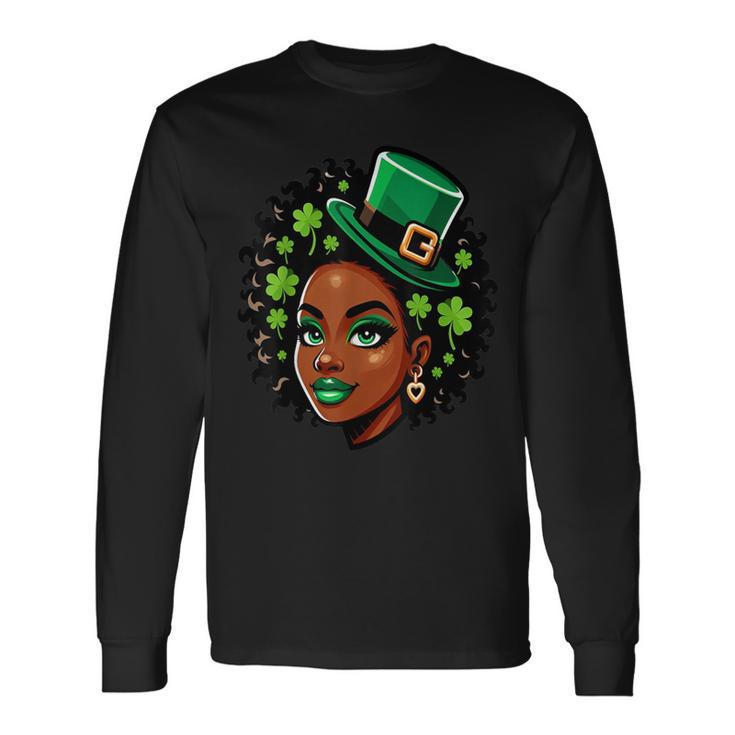 African American Female Leprechaun Black St Patrick's Day Long Sleeve T-Shirt