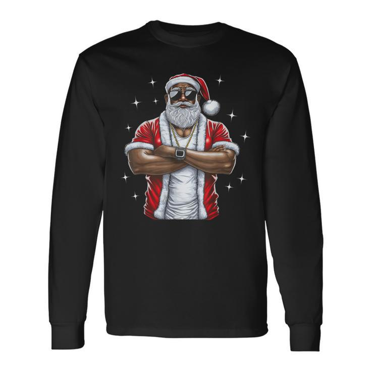 African American Santa Christmas Pajama Cool Black X-Mas Long Sleeve T-Shirt