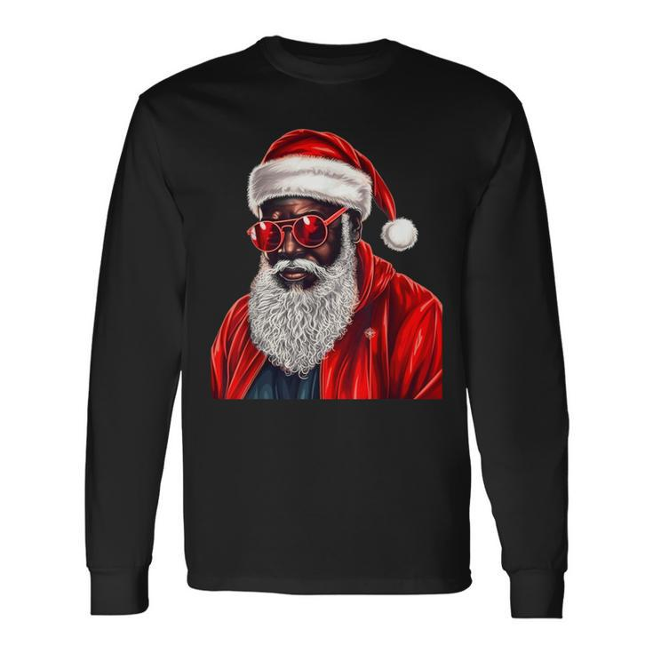 African American Santa Claus Family Christmas Black Long Sleeve T-Shirt