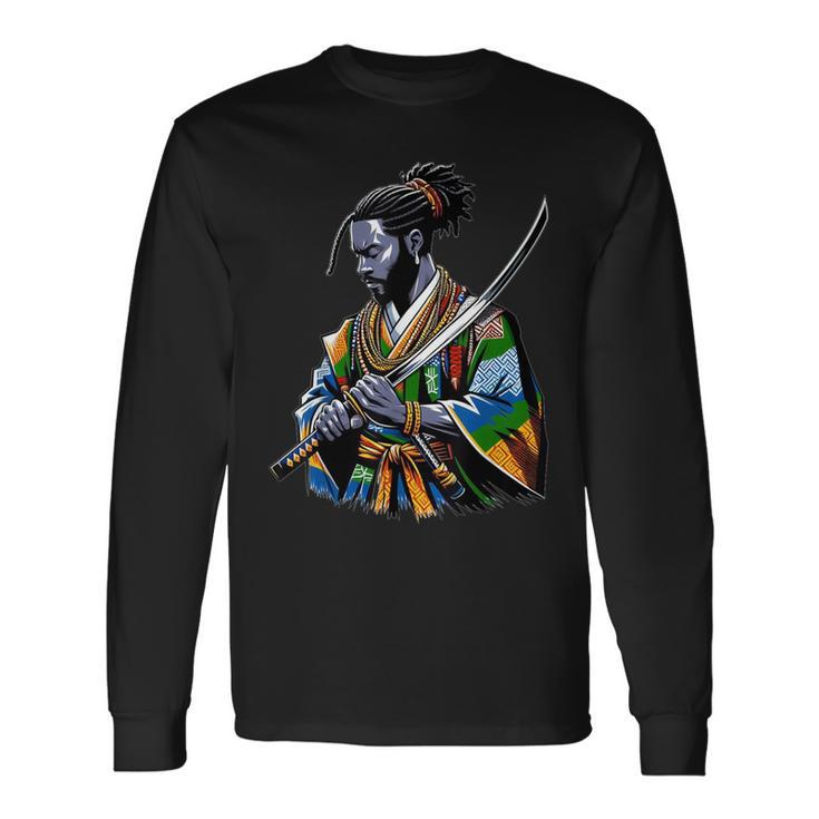 Afro American Samurai Anime Cartoon Japanese Bushido Warrior Long Sleeve T-Shirt