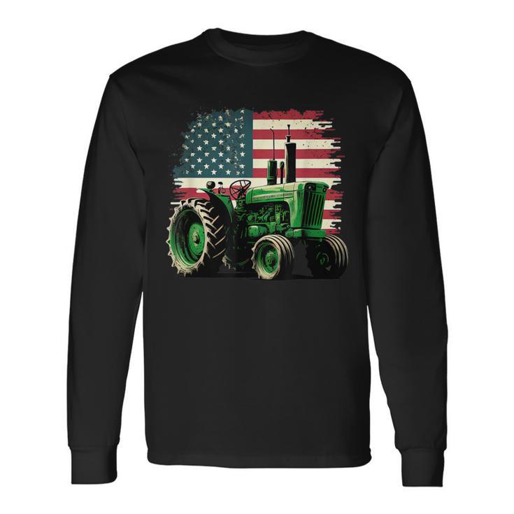 Agriculture Farm Tractor Usa Flag Tractor American Farm Usa Long Sleeve T-Shirt