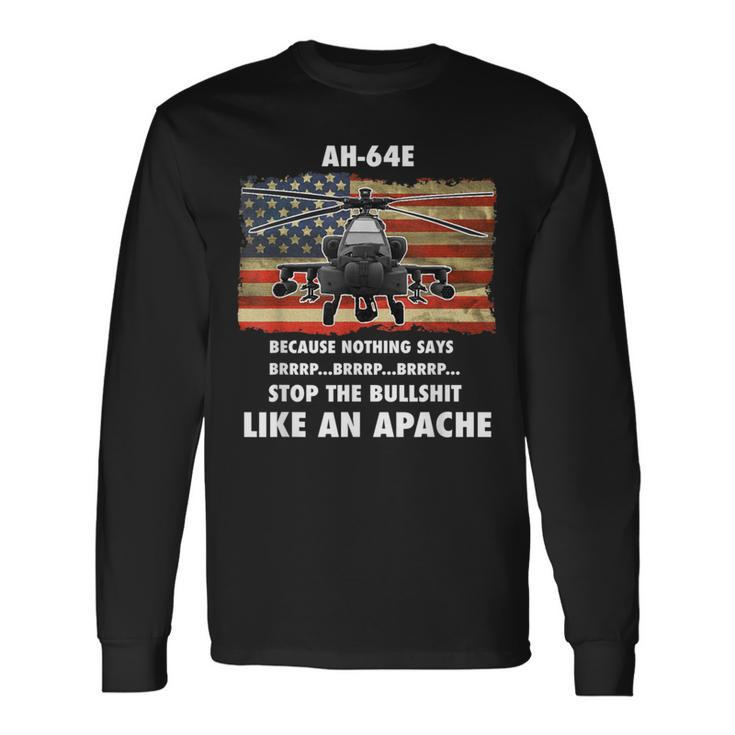 Ah-64E Apache Helicopter Military And Veteran Vintage Flag Long Sleeve T-Shirt