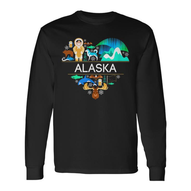 Alaska Icon Heart With Alaska Alaskan Pride Long Sleeve T-Shirt