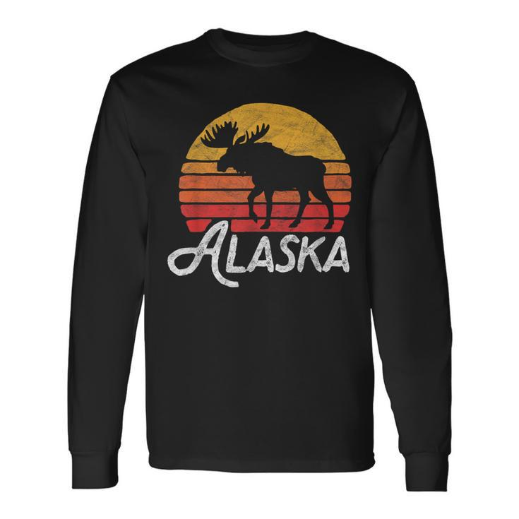 Alaska Moose Sunset Retro Vintage Vibe Long Sleeve T-Shirt