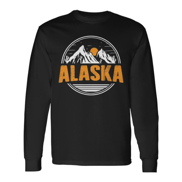 Alaska Vintage Mountains Sunrise Alaskan Pride Long Sleeve T-Shirt