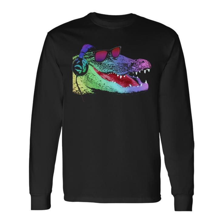 Alligator With Headphones And Sunglasses Long Sleeve T-Shirt