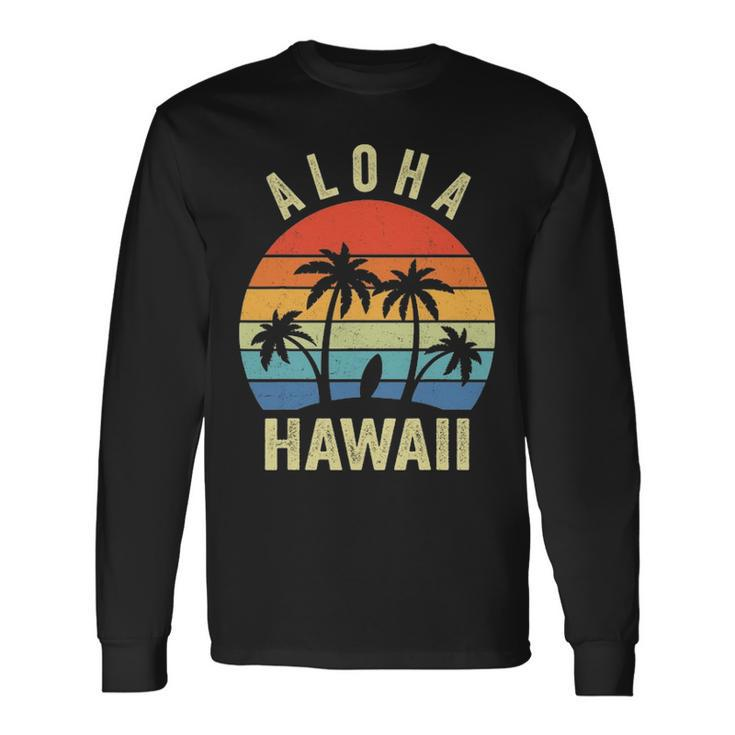 Aloha Hawaii Hawaiian Island Palm Beach Surfboard Surf Long Sleeve T-Shirt