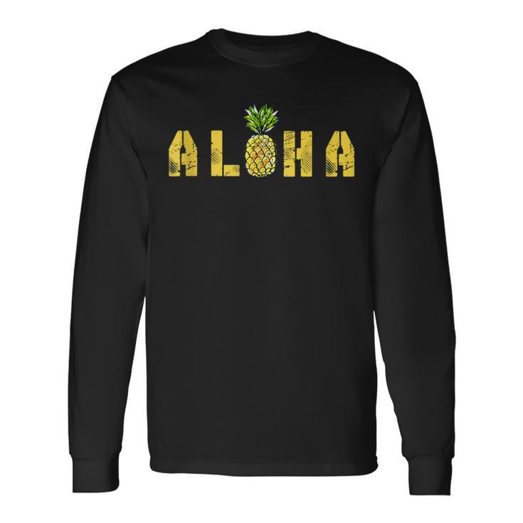 Aloha Pineapple Hawaii Vintage Tropical Fruit Summer Long Sleeve T-Shirt