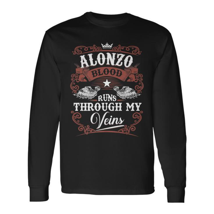 Alonzo Blood Runs Through My Veins Family Name Vintage Long Sleeve T-Shirt