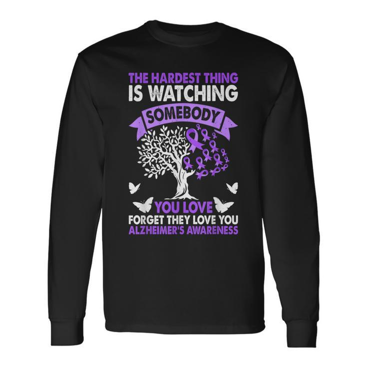 Alzheimer's Awareness Love Support Purple Ribbon Month Long Sleeve T-Shirt