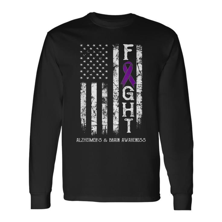 Alzheimer's And Brain Warrior Us Flag Long Sleeve T-Shirt