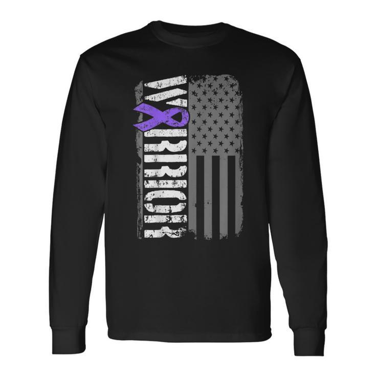 Alzheimers Warrior Vertical American Flag Awareness Ribbon Long Sleeve T-Shirt Gifts ideas