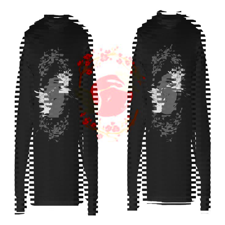 Amante De Las Grullas Comunes Adorables Pájaros Amantes De Las Flores Camiseta de manga larga