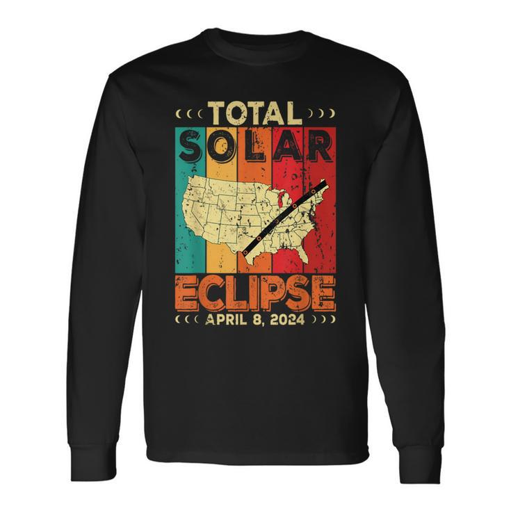 America 2024 Total Solar Eclipse Solar Eclipse Retro Vintage Long Sleeve T-Shirt