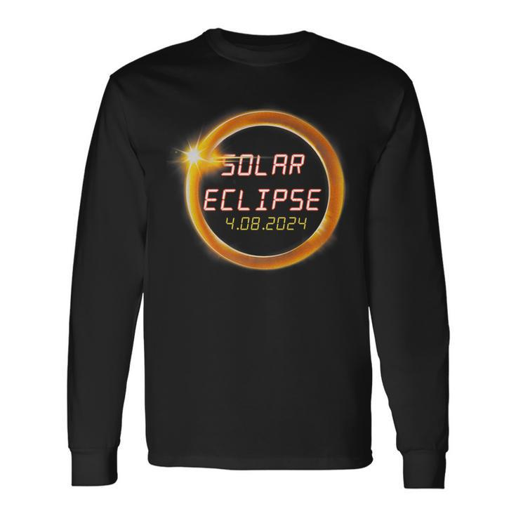 America April 8 Total Solar Eclipse 2024 Usa Map Totality Long Sleeve T-Shirt