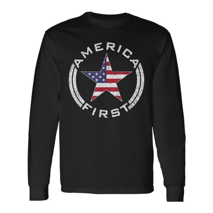 America First Usa Flag American Star Roundel Patriot Long Sleeve T-Shirt