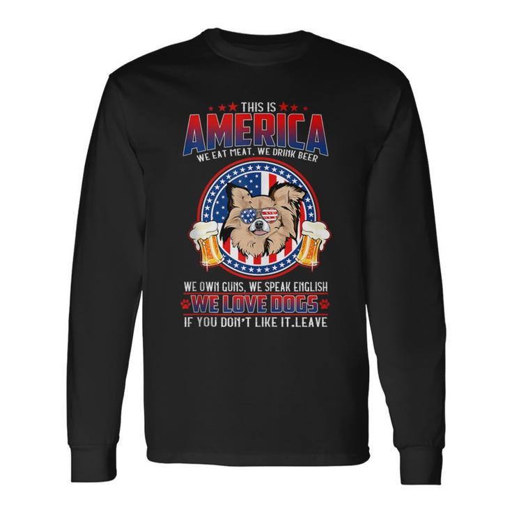 America We Love Dogs Chihuahua Dog And Beer 4Th Of July Long Sleeve T-Shirt