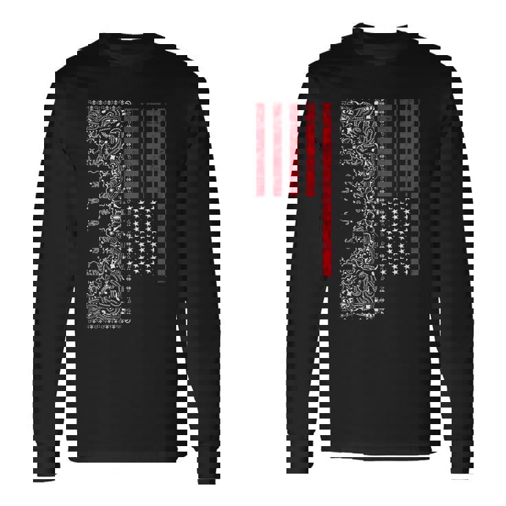 Star Paisley Long T-shirt Red＆Black Black Red Bandana Print Paisley Pattern Red Rag Long Sleeve
