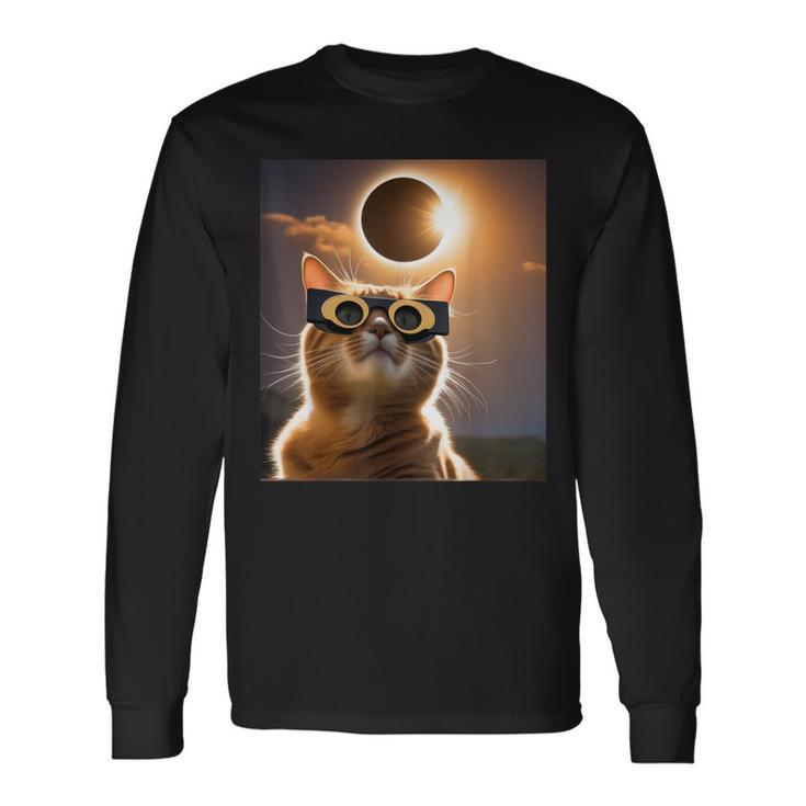 America Totality 04 08 24 Solar Eclipse 2024 Cat Selfie Long Sleeve T-Shirt